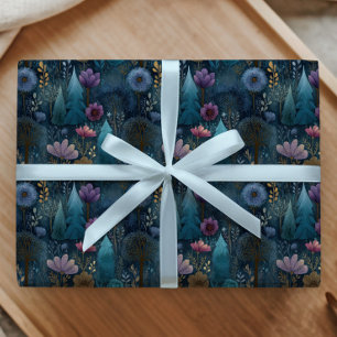 Whimsical Christmas Tree and Floral Pattern Wrapping Paper