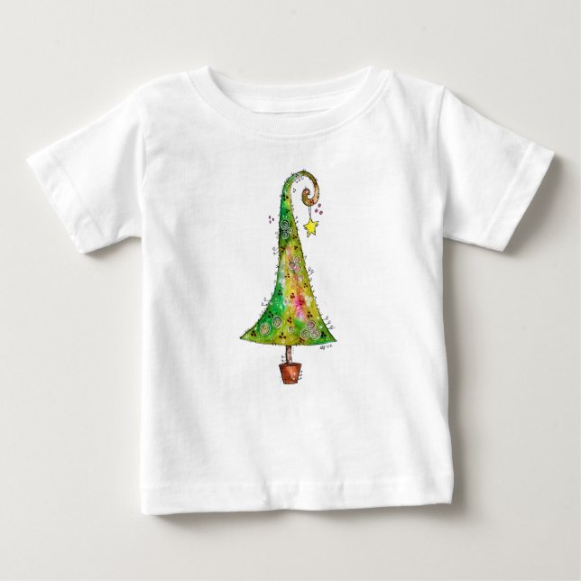 Whimsical Christmas Tree Baby T-Shirt (Front)