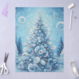 Whimsical Christmas Tree Blue Decoupage Tissue Paper