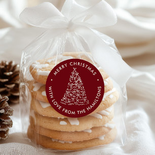 Whimsical Christmas Tree Bows Cranberry Christmas Classic Round Sticker