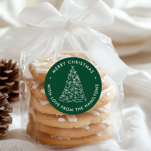 Whimsical Christmas Tree Bows Green Christmas Classic Round Sticker