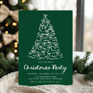 Whimsical Christmas Tree Bows Green Holiday Party Invitation