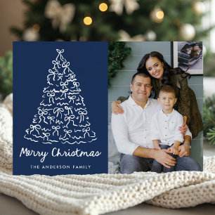 Whimsical Christmas Tree Bows Navy Photo Holiday Card