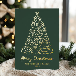 Whimsical Christmas Tree Bows Pine Green Non-Photo Foil Holiday Card
