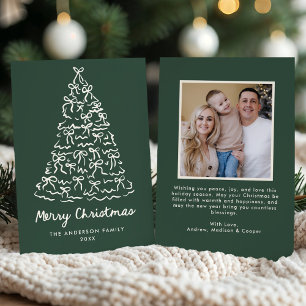 Whimsical Christmas Tree Bows Pine Green Photo Holiday Card