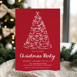 Whimsical Christmas Tree Bows Red Christmas Party Invitation