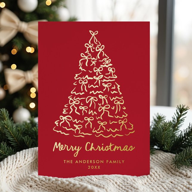 Whimsical Christmas Tree Bows Red Non-Photo Foil Holiday Card (Creator Uploaded)