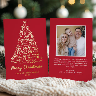 Whimsical Christmas Tree Bows Red Photo Foil Holiday Card