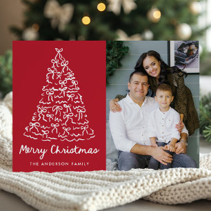Whimsical Christmas Tree Bows Red Photo Holiday Card
