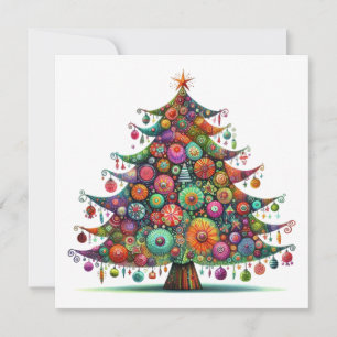 Whimsical Christmas Tree, Bright Colours, Holiday Card