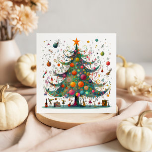 Whimsical Christmas Tree, Bright Colours, Holiday Card