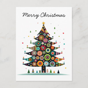 Whimsical Christmas Tree, Bright Colours, Holiday Postcard