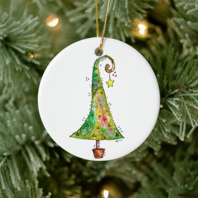 Whimsical Christmas Tree Ceramic Ornament (Tree)