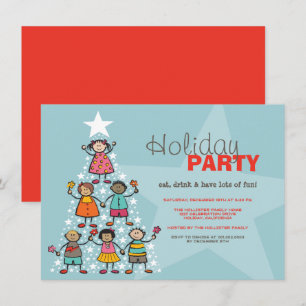 Whimsical Christmas Tree Cute Kids Holiday Party Invitation