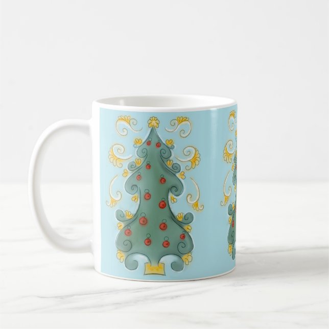 Whimsical Christmas Tree Design Coffee Mug (Left)