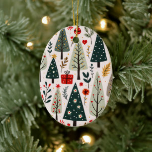Whimsical Christmas Tree Forest Ceramic Ornament
