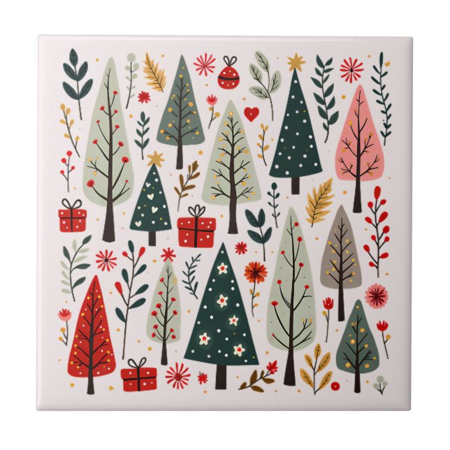 Whimsical Christmas Tree Forest Ceramic Tile (Front)
