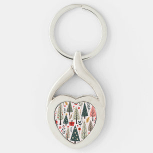 Whimsical Christmas Tree Forest Key Ring