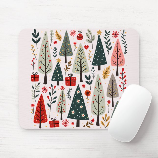 Whimsical Christmas Tree Forest Mouse Pad (With Mouse)