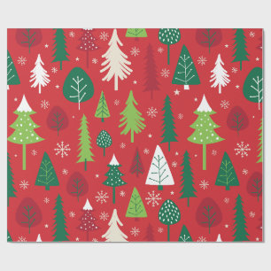 Whimsical Christmas Tree Forest Pattern Wrapping Paper