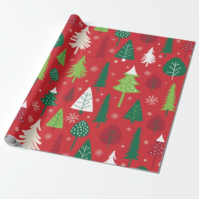 Whimsical Christmas Tree Forest Pattern Wrapping Paper (Unrolled)