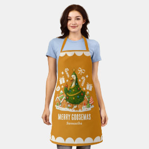 Whimsical Christmas Tree Goose   Funny Holiday Apron