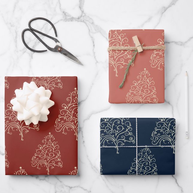 Whimsical Christmas Tree Holiday Christmas Wrapping Paper Sheet (Front)