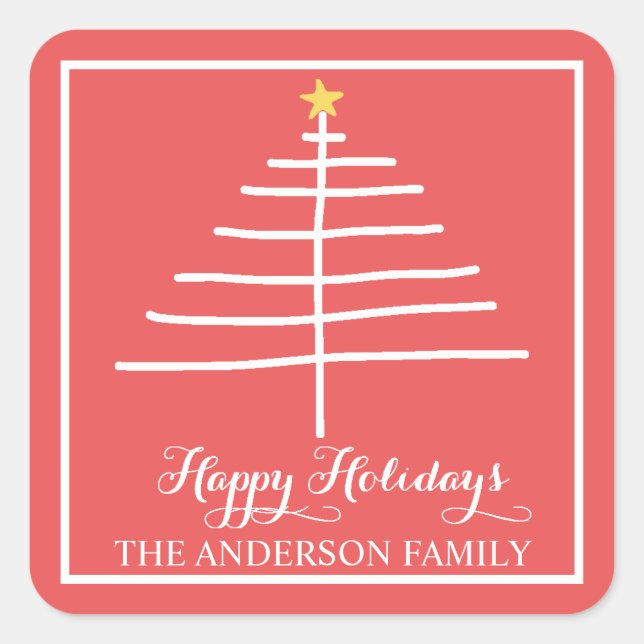 Whimsical Christmas Tree Holiday Gift Square Sticker (Front)
