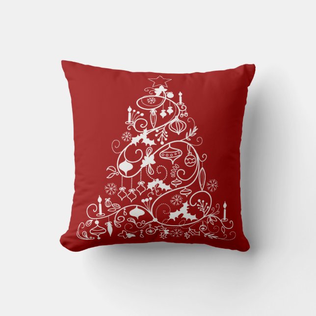 Whimsical Christmas Tree Holiday Throw Pillow (Front)