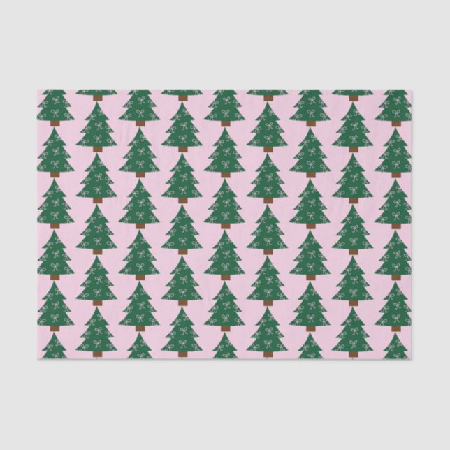 Whimsical Christmas Tree In Pink Ribbons Tissue Paper (Front)