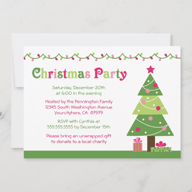 Whimsical christmas tree lights party invitation (Front)