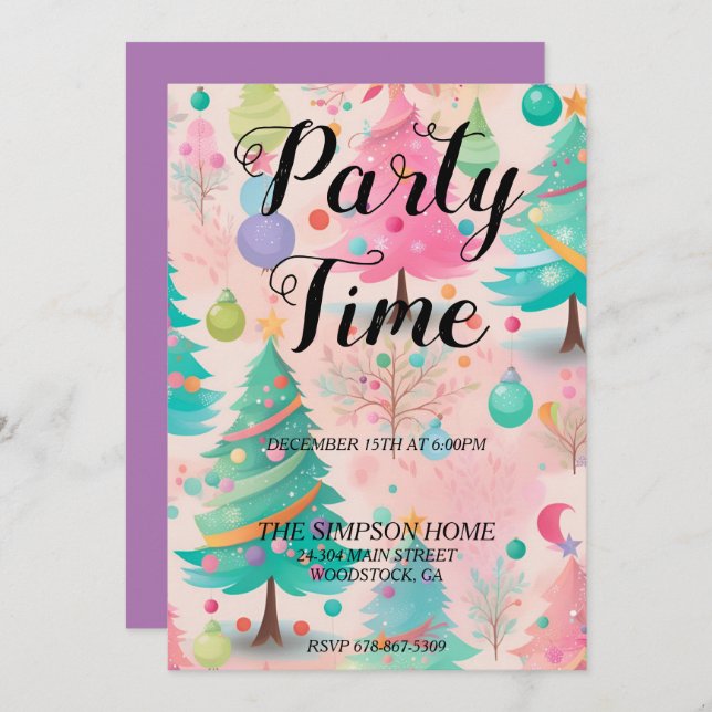 Whimsical Christmas Tree Party Holiday Invitation (Front/Back)