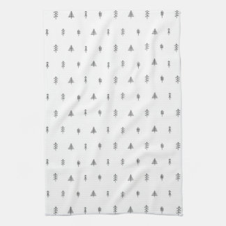 Whimsical Christmas Tree Pattern - Black & White Tea Towel
