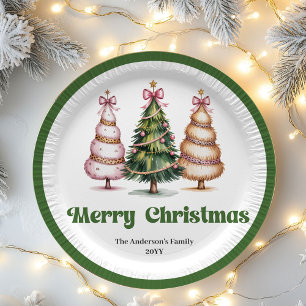 Whimsical Christmas Tree Personalised Name Paper  Plate