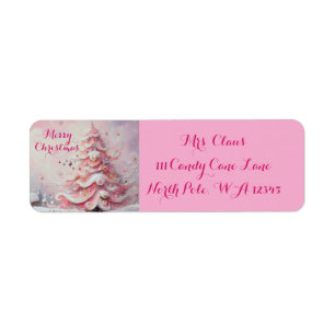 Whimsical Christmas Tree Pink Return Address Label