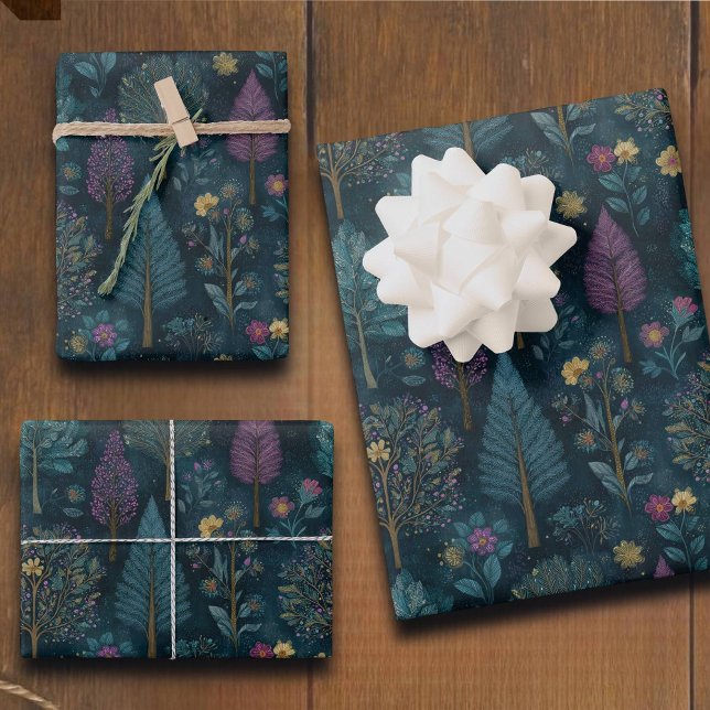 Whimsical Christmas Tree Purple and Teal Pattern  Wrapping Paper Sheet (Creator Uploaded)