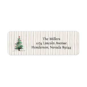 Whimsical Christmas Tree Stripe Return Address Label