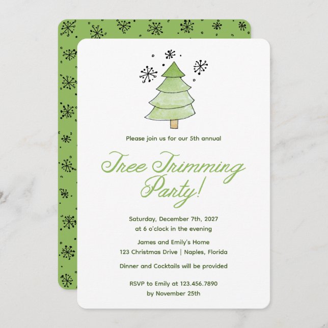 Whimsical Christmas Tree Trimming Party Invitation (Front/Back)