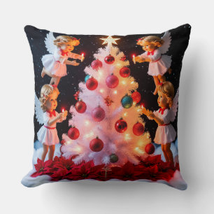 Whimsical Christmas Tree With Angel Figurines Cushion