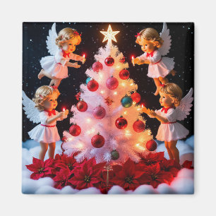 Whimsical Christmas Tree With Angel Figurines Magnet