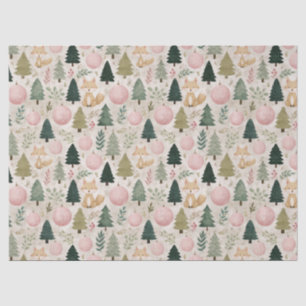 Whimsical Christmas Tree with Winter Fox Pastel Tissue Paper