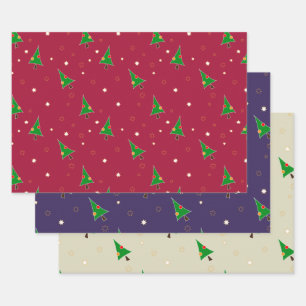 Whimsical Christmas Tree Wrapping Paper Sheet