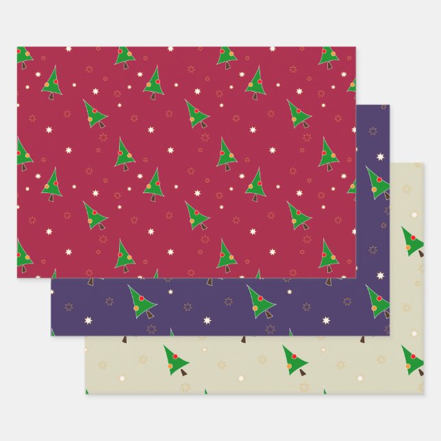 Whimsical Christmas Tree Wrapping Paper Sheet (Set)