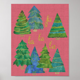 Whimsical Christmas trees art print