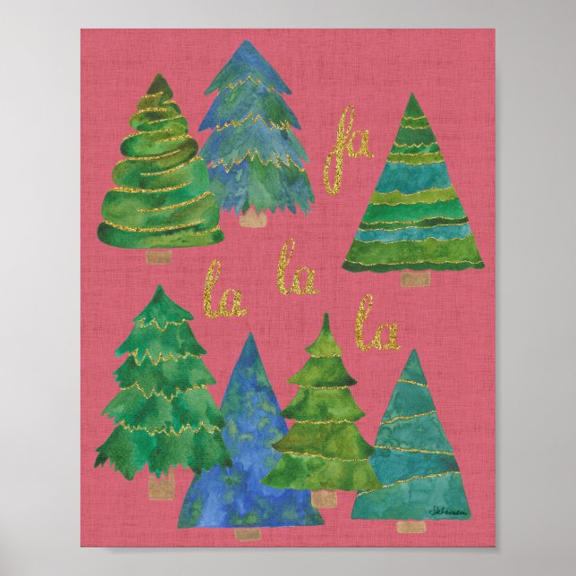 Whimsical Christmas trees art print (Front)