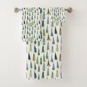Whimsical Christmas Trees Bath Towel Set