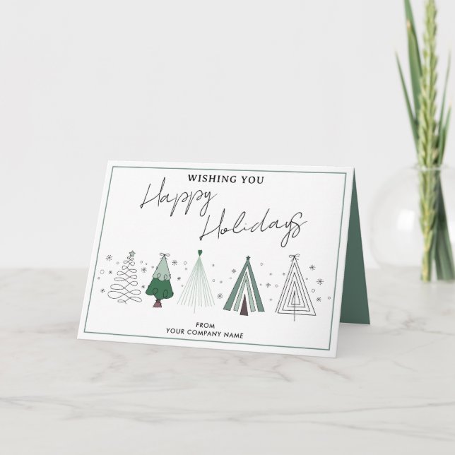 Whimsical Christmas Trees Business Logo Corporate Holiday Card (Front)
