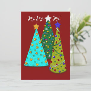 Whimsical Christmas Trees Faux Felt Look Holiday Card