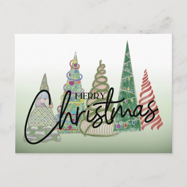 Whimsical Christmas Trees Holiday PostCard (Front)