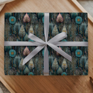 Whimsical Christmas Trees in Green and Blue Gift Wrapping Paper